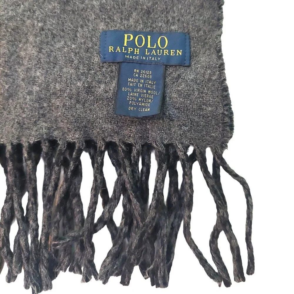 80s Vintage Black Gray Reversible POLO Ralph Lauren Scarf Embroidered Polo Logo
